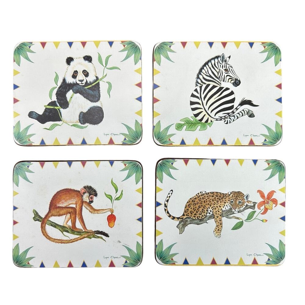 Vintage- Coaster Set of 4- Lady Clare- Art- Zoo Exotic Animals- preowned 3.5x4"
